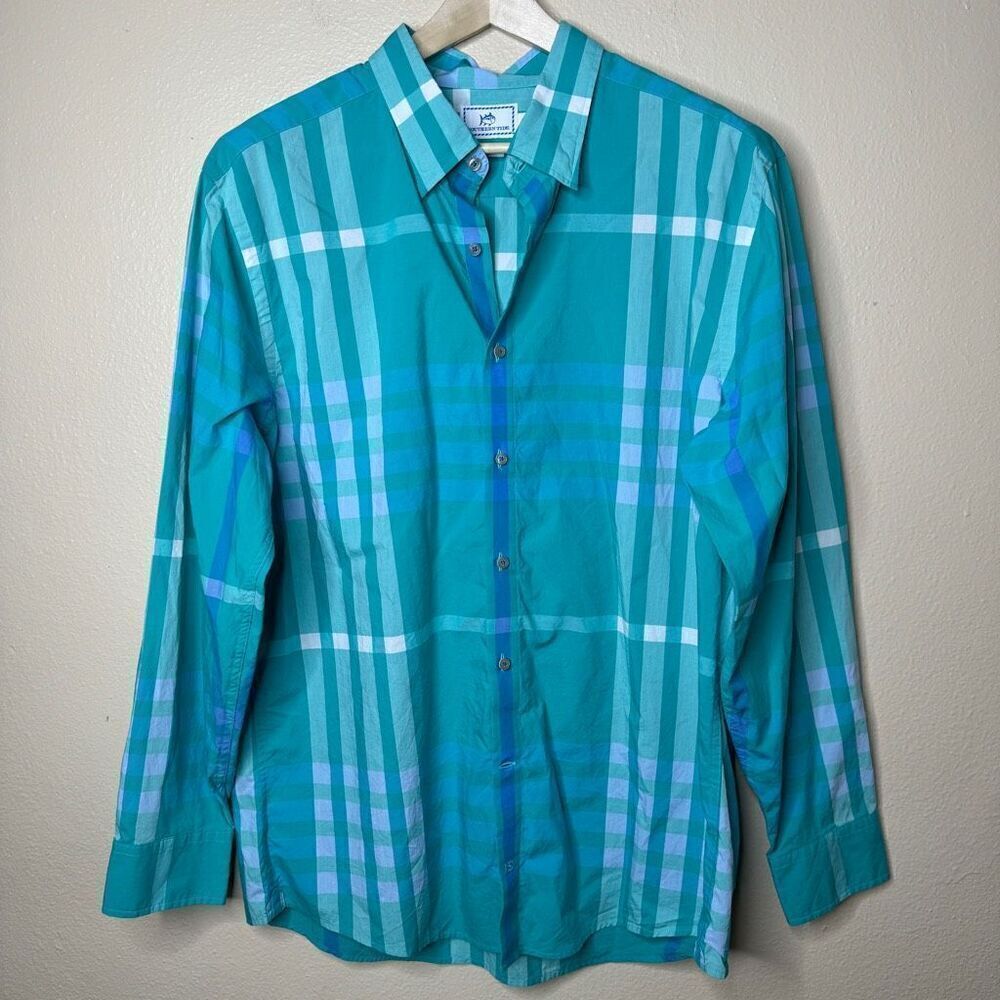 Southern Tide Shirt Mens XL Green Button Up Long Sleeve Plaid Trim Fit Casual